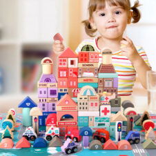 Set cuburi lemn Oraselul 115 piese City Blocks - HAM BEBE