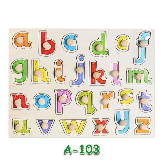 incastru lemn puzzle maner alfabet litere mici