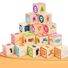Set cuburi lemn litere si cifre mari abc blocks1 - HAM BEBE