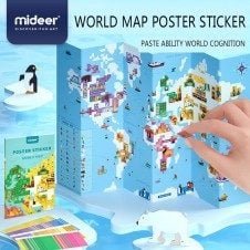 Joc educativ harta lumii poster cu stickere pe numere - HAM BEBE