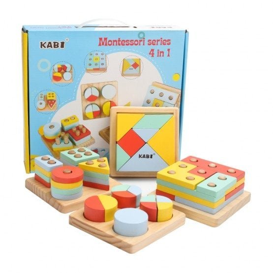 Set 4 jocuri Montessori forme geometrice Kabi 4 in 1
