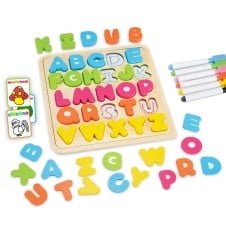 Puzzle litere mari Alfabet si tablita magnetica, puzzle magnetic si cartonase Kidus - HAM BEBE