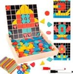 Tablita educativa cu joc mozaic cu betisoare Geometrie si Aritmetica - HAM BEBE