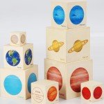 Cuburi turn set 8 cuburi din lemn cu Planete - HAM BEBE