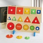 Joc puzzle incastru din lemn Montessori Succesiuni forme, culori, marimi - HAM BEBE