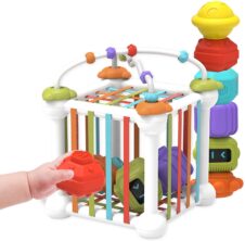Cub educativ pentru bebe cu elastice si labirint motricitate Sensory Exploration