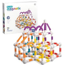 Set de construcții 3D magnetic, cu tuburi flexibile Sticks joc educativ STEM 138 piese